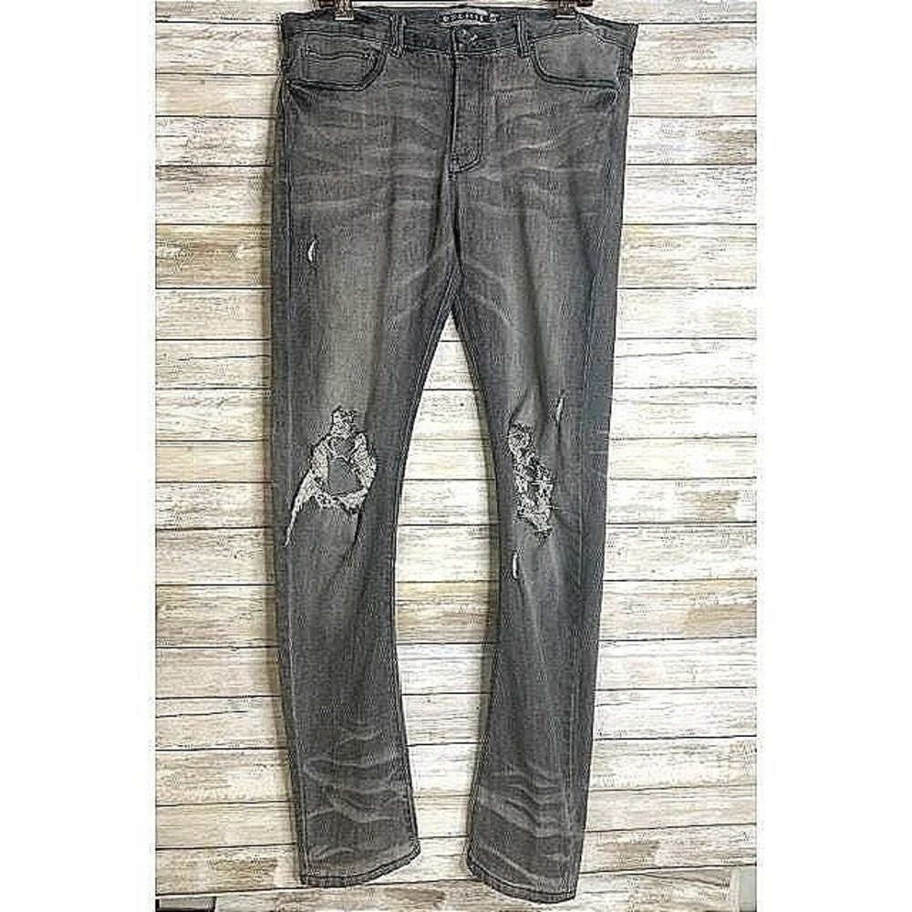 Decibel Men's Distressed Gray Denim Jeans‎ 36W 33L Cotton Blend Slim Fit Button